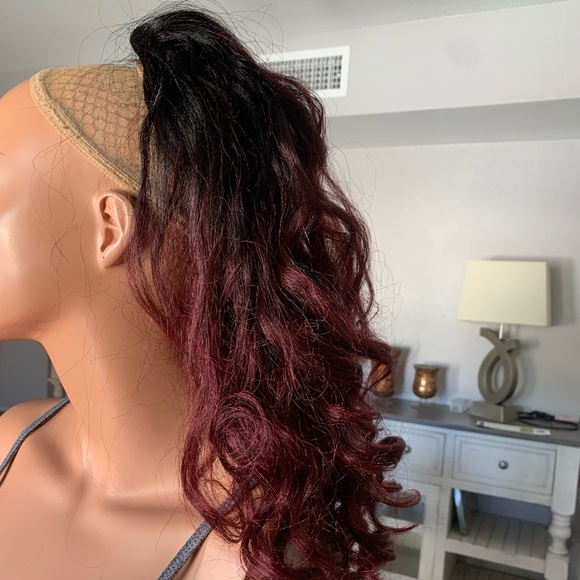 Ombre/Rooted black-reddish wavy hair topper wig - Picture 9 of 13